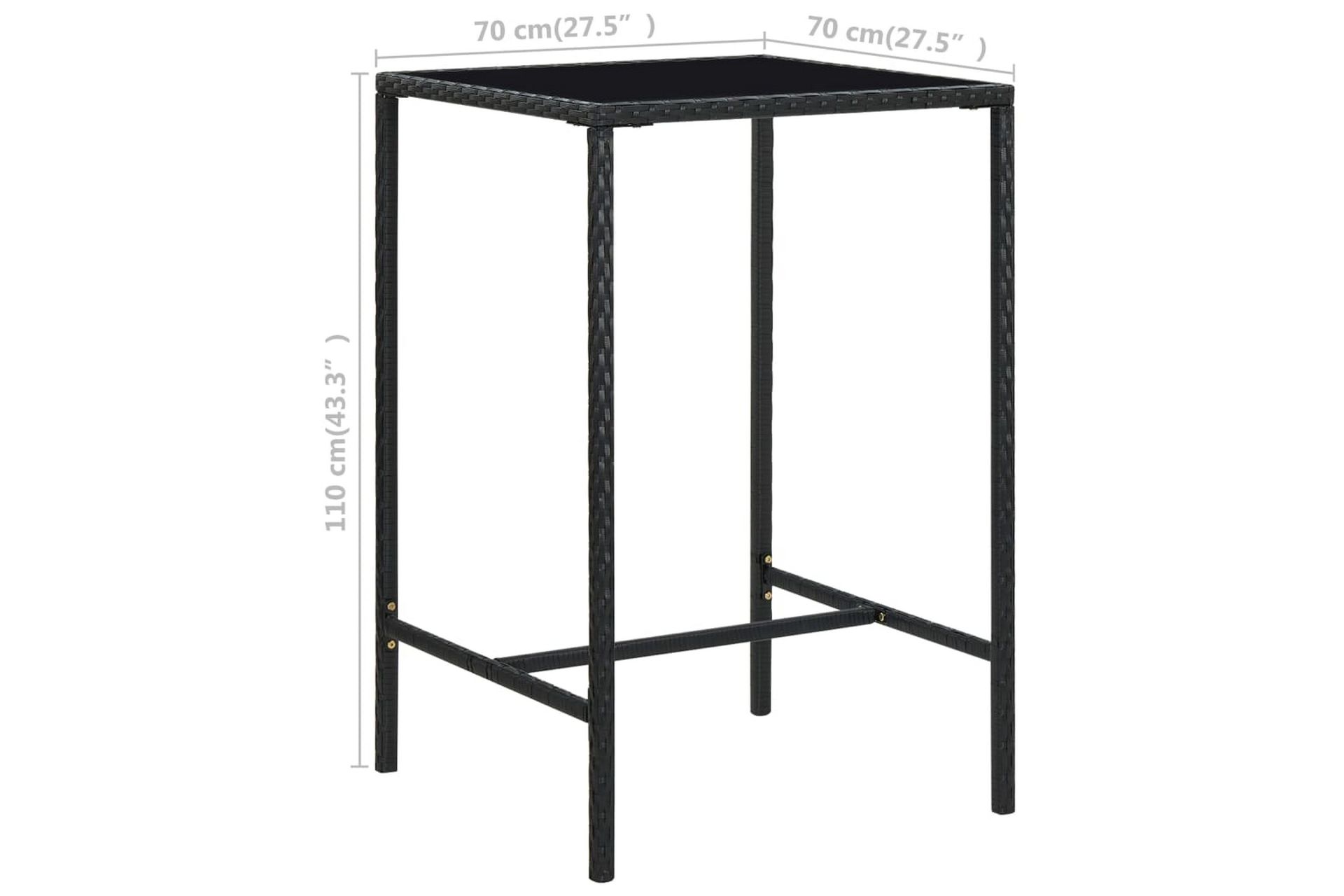 Hagebarbord svart 70x70x110 cm polyrotting og glass - Svart - Hagemøbler - Hagebord - Barbord