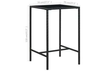 Hagebarbord svart 70x70x110 cm polyrotting og glass - Svart - Hagemøbler - Hagebord - Barbord