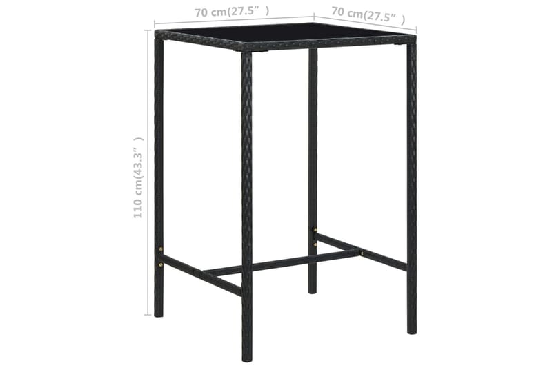 Hagebarbord svart 70x70x110 cm polyrotting og glass - Svart - Barbord