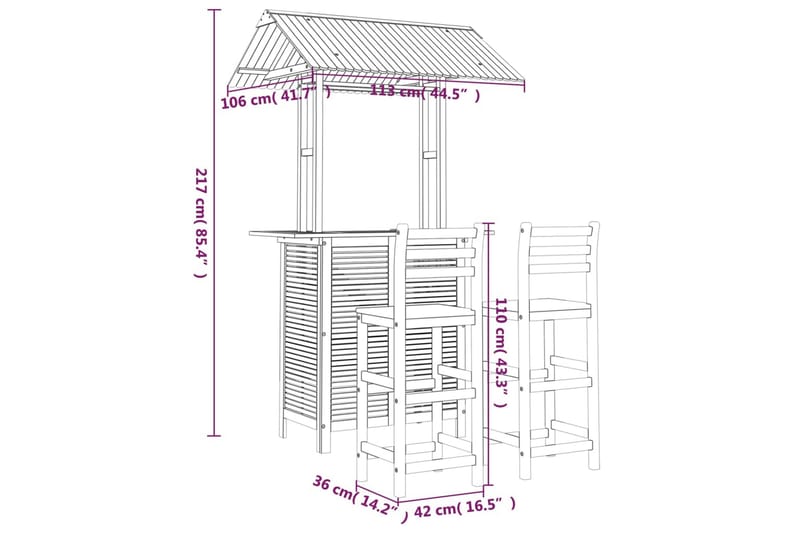 beBasic Hagebarsett 3 deler heltre akasie - Brun - Hagemøbler - Hagebord - Barbord