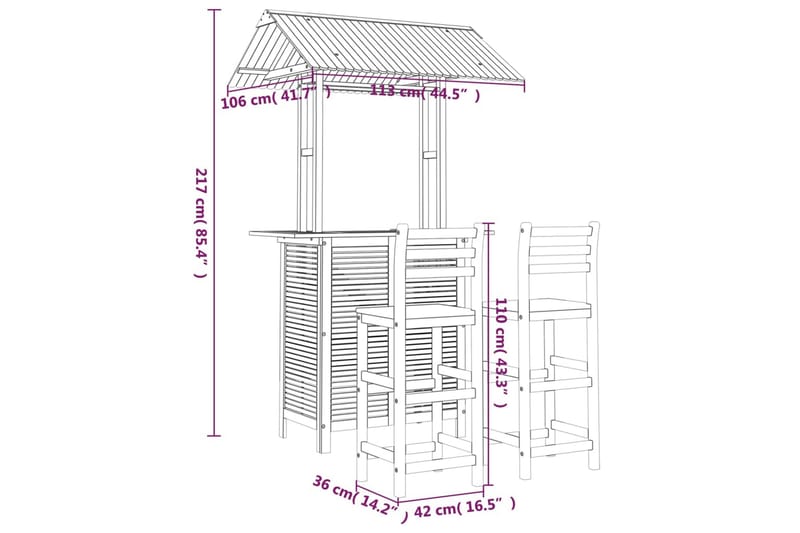 beBasic Hagebarsett 3 deler heltre akasie - Brun - Barbord