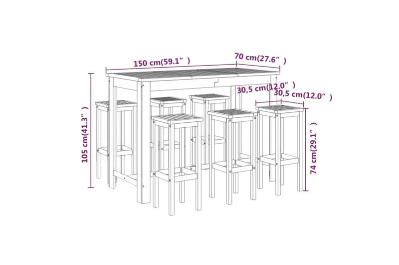 beBasic Hagebarsett 7 deler heltre akasie - Brun - Hagemøbler - Hagebord - Barbord