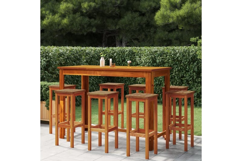 beBasic Hagebarsett 9 deler heltre akasie - Brun - Hagemøbler - Hagebord - Barbord