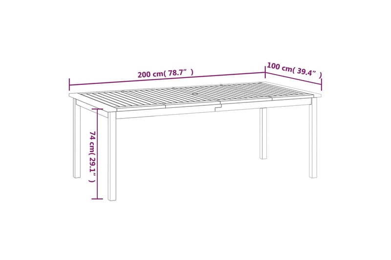 beBasic Hagebord 200x100x74 cm heltre akasie - Brun - Spisebord ute