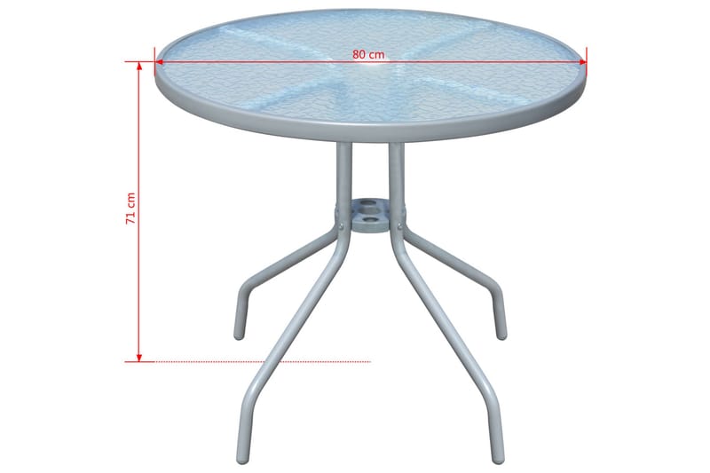 Bistrobord grå 80x71 cm stål - Glass/Grå - Cafebord - Balkongbord