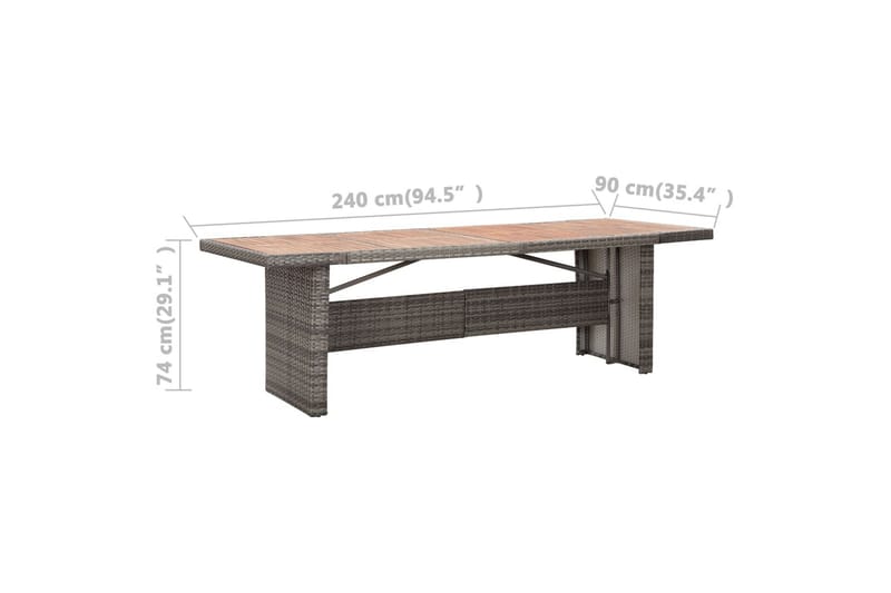 Hagebord 240x90x74 cm polyrotting og heltre akasie - Balkongbord - Cafebord