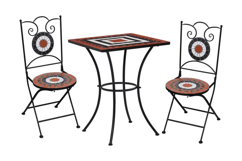 Mosaikkbistrosett keramikkfliser 3 deler terrakotta & hvit - Cafebord - Balkongbord