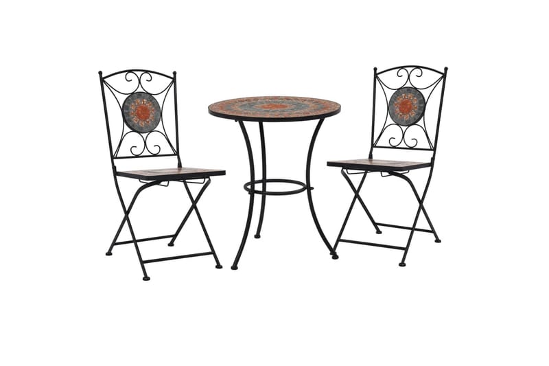 Mosaikkbistrosett med keramikkfliser 3 deler oransje/grå - Hagemøbler - Hagebord - Cafebord