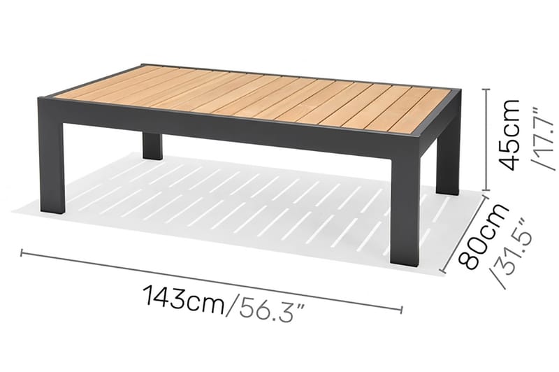 Palau Cafébord 143 cm - Tre/Grå - Hagemøbler - Hagebord - Cafebord