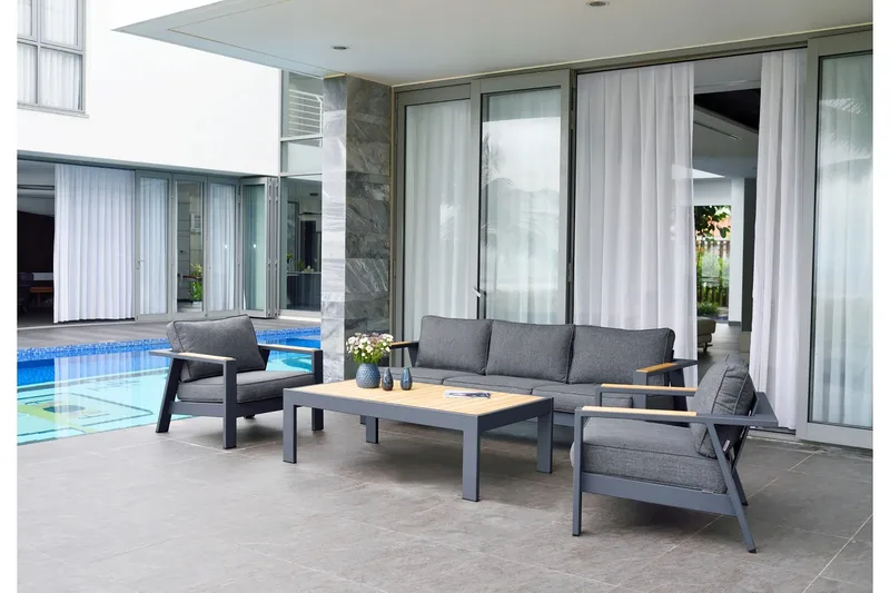 Palau Cafébord 143 cm - Tre/Grå - Hagemøbler - Hagebord - Cafebord