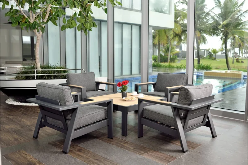 Palau Cafébord 63 cm - Tre/Grå - Hagemøbler - Hagebord - Cafebord