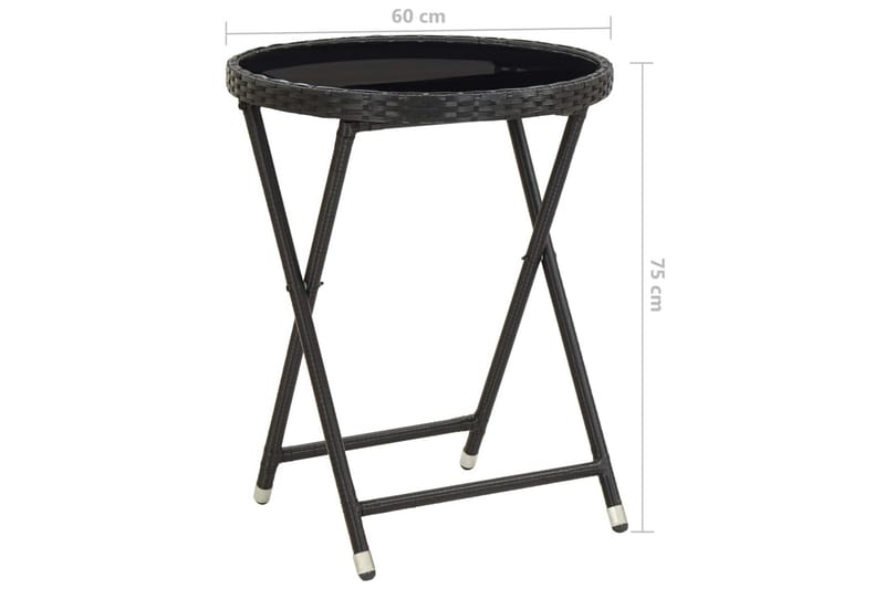 Tebord svart 60 cm polyrotting og herdet glass - Hagemøbler - Hagebord - Cafebord