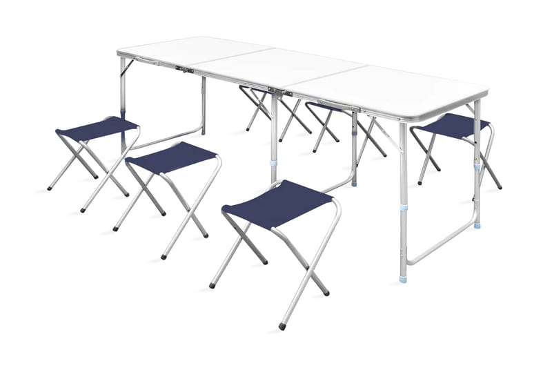 Campingbord med 6 Klappstoler Justerbar Høyde 180 x 60 cm - Hagemøbler - Hagebord - Campingbord