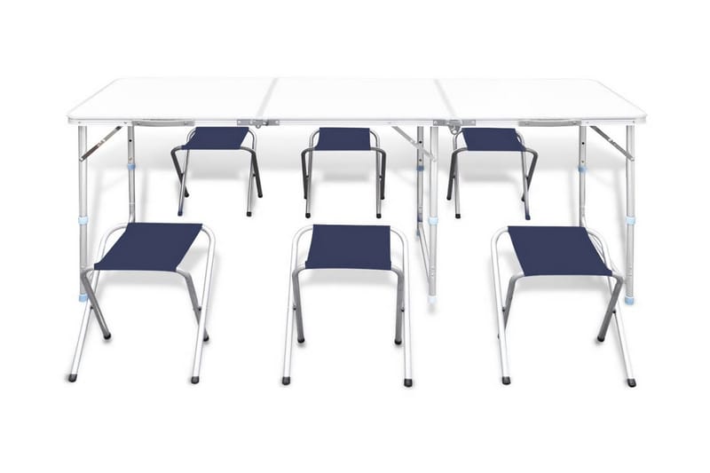 Campingbord med 6 Klappstoler Justerbar Høyde 180 x 60 cm - Hagemøbler - Hagebord - Campingbord