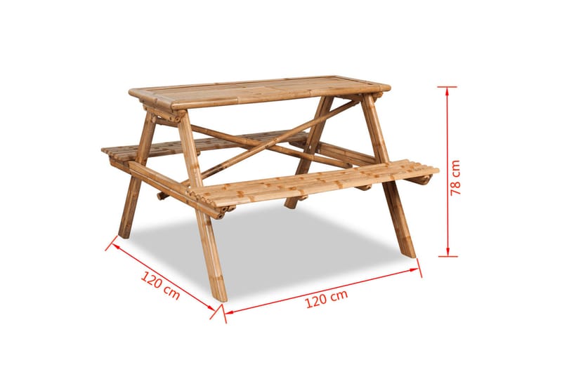 Piknikbord 120x120x78 cm bambus - Teak - Campingmøbler - Campingbord