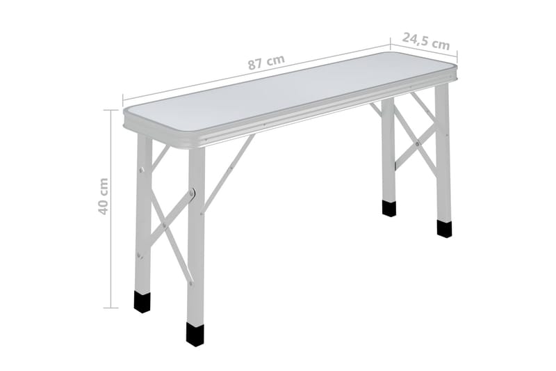 Sammenleggbart campingbord med 2 benker aluminium hvit - Hvit - Campingmøbler - Campingbord