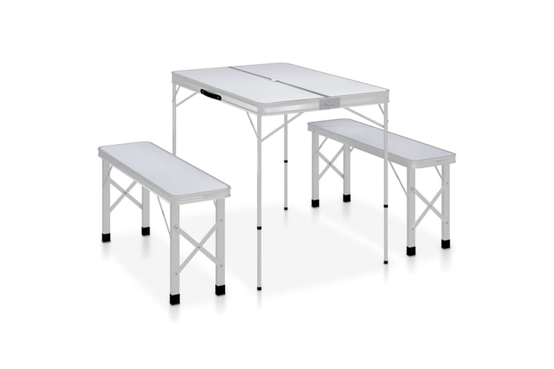 Sammenleggbart campingbord med 2 benker aluminium hvit - Hvit - Campingmøbler - Campingbord