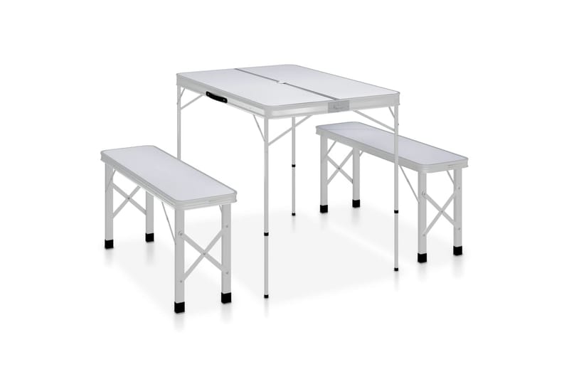 Sammenleggbart campingbord med 2 benker aluminium hvit - Hvit - Campingbord - Campingmøbler