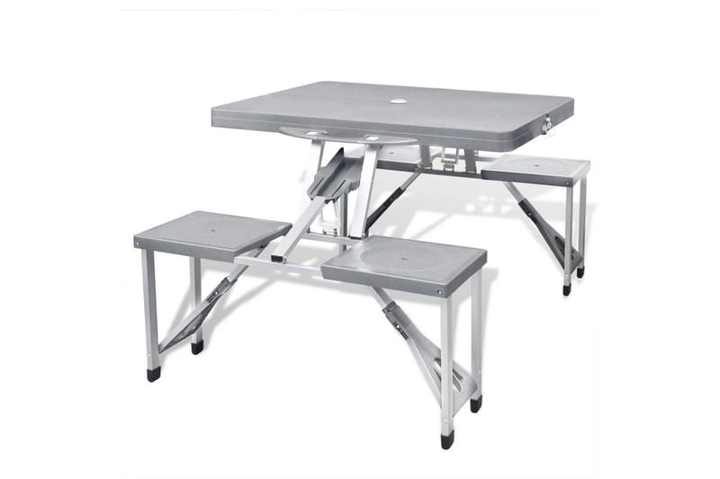 Sammenleggbart campingbord med 4 krakker aluminium grå - Hagemøbler - Hagebord - Campingbord