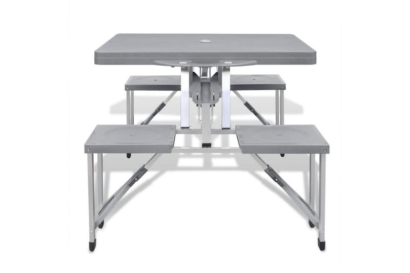 Sammenleggbart campingbord med 4 krakker aluminium grå - Hagemøbler - Hagebord - Campingbord