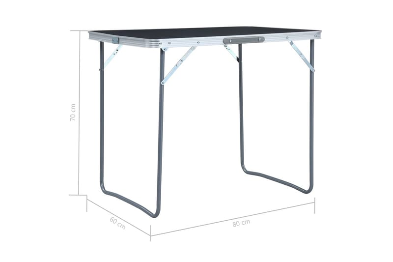 Sammenleggbart campingbord med metallramme 80x60 cm grå - Hagemøbler - Hagebord - Campingbord