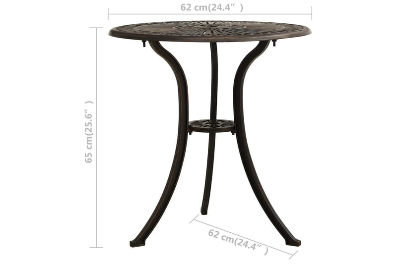 Hagebord bronse 62x62x65 cm støpt aluminium - Brun - Hagemøbler - Hagebord - Spisebord ute