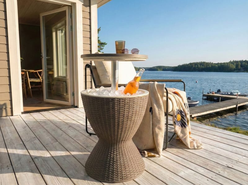 Kjølebar/barbord utendørs Aisa 49 cm imitasjon av tre - brun - Hagemøbler - Hagebord - Barbord