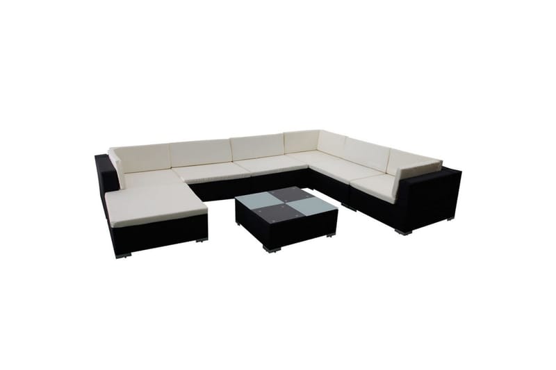 Hagesofagruppe med puter 8 deler polyrotting svart - Loungebord & Sofabord utendørs - Balkongbord