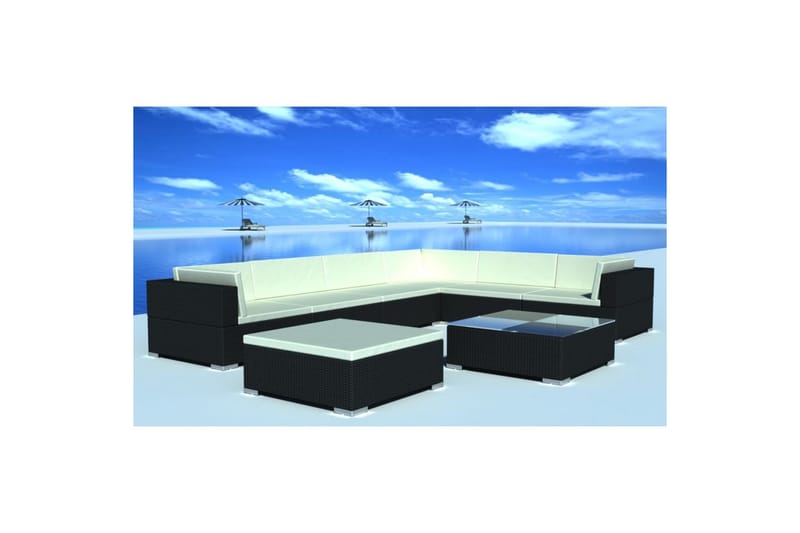 Hagesofagruppe med puter 8 deler polyrotting svart - Loungebord & Sofabord utendørs - Balkongbord