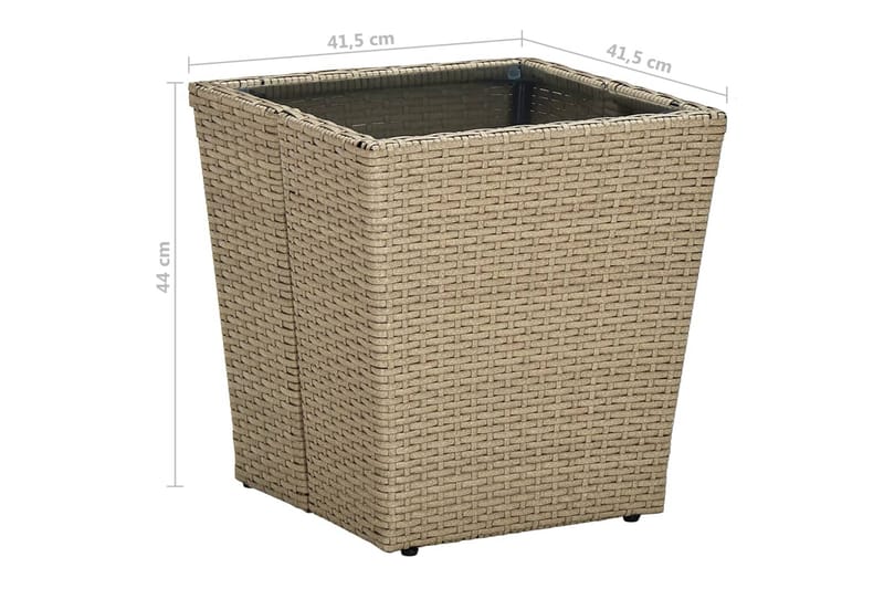 Tebord beige 41,5x41,5x44 cm polyrotting og herdet glass - Beige - Hagemøbler - Hagebord - Loungebord & Sofabord utendørs