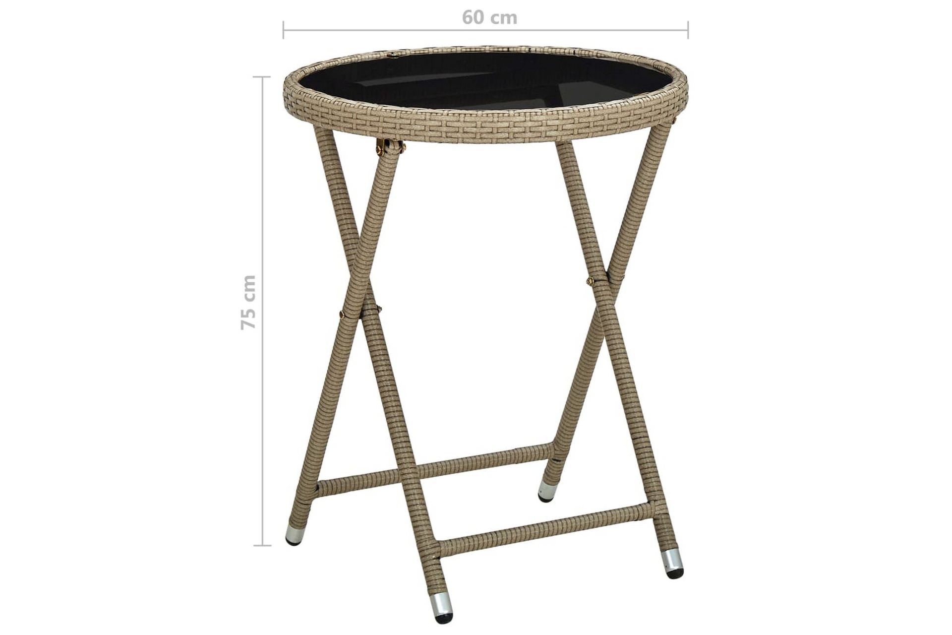 Tebord beige 60 cm polyrotting og herdet glass - Beige - Hagemøbler - Hagebord - Loungebord & Sofabord utendørs