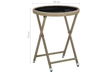 Tebord beige 60 cm polyrotting og herdet glass - Beige - Hagemøbler - Hagebord - Loungebord & Sofabord utendørs