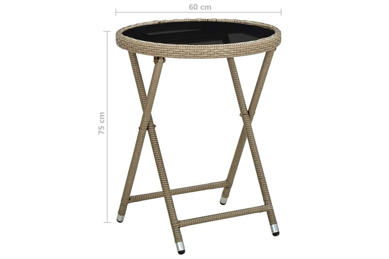 Tebord beige 60 cm polyrotting og herdet glass - Beige - Hagemøbler - Hagebord - Loungebord & Sofabord utendørs