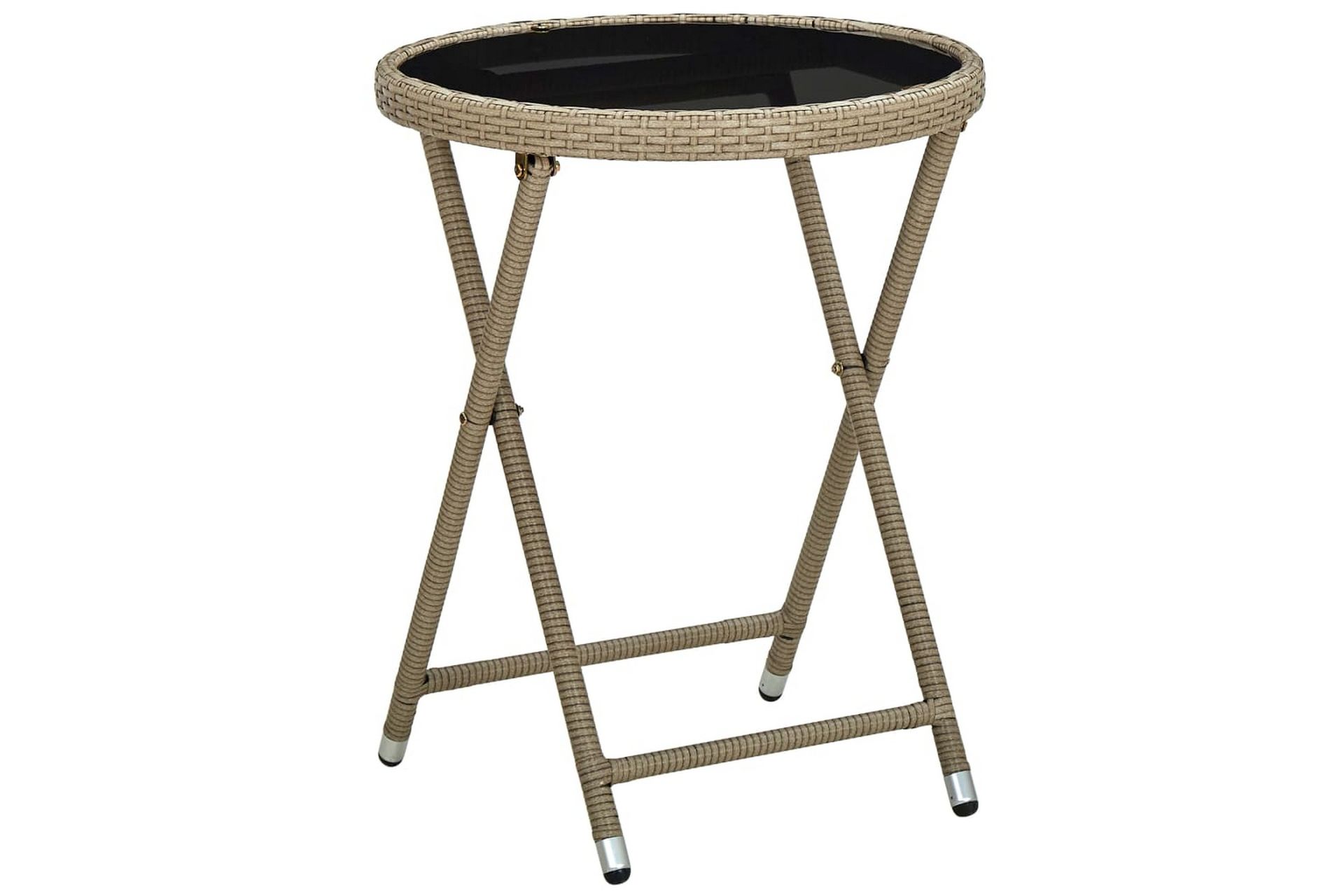 Tebord beige 60 cm polyrotting og herdet glass - Beige - Hagemøbler - Hagebord - Loungebord & Sofabord utendørs