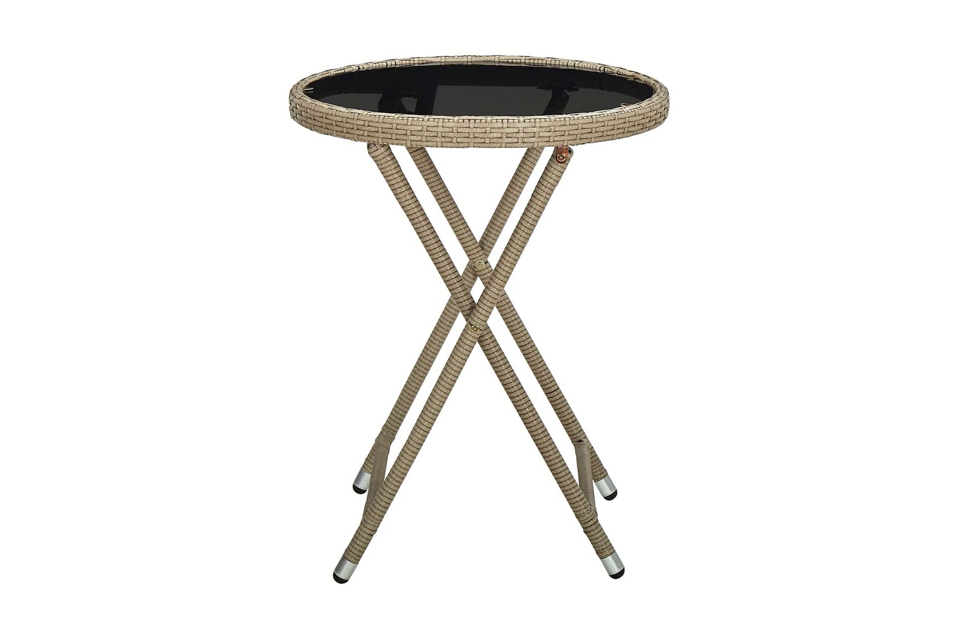 Tebord beige 60 cm polyrotting og herdet glass - Beige - Hagemøbler - Hagebord - Loungebord & Sofabord utendørs