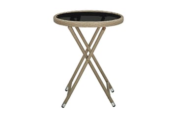 Tebord beige 60 cm polyrotting og herdet glass - Beige - Hagemøbler - Hagebord - Loungebord & Sofabord utendørs