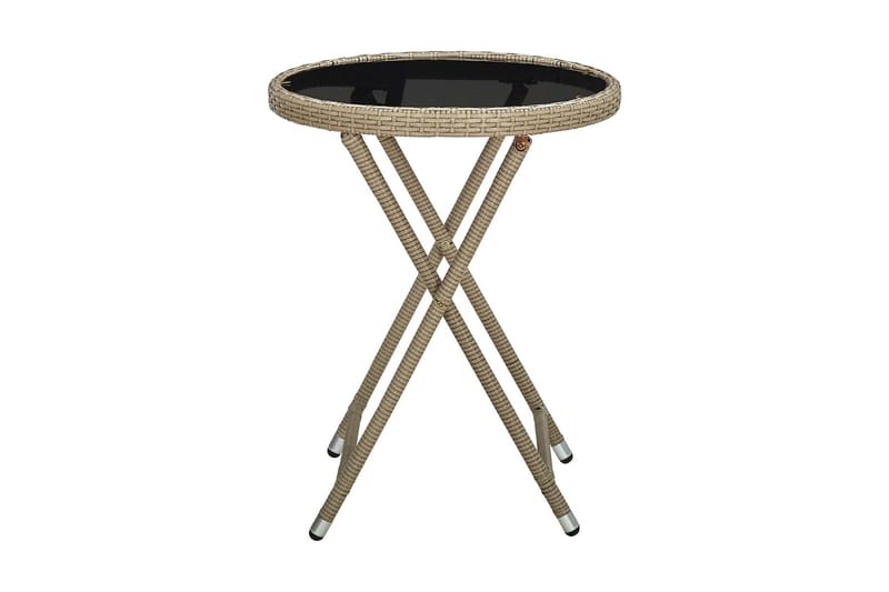 Tebord beige 60 cm polyrotting og herdet glass - Beige - Hagemøbler - Hagebord - Loungebord & Sofabord utendørs
