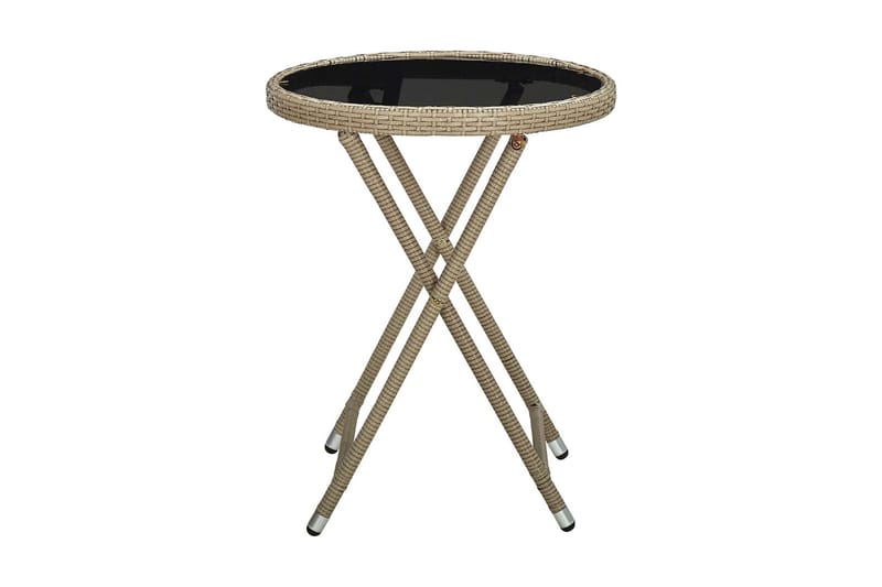 Tebord beige 60 cm polyrotting og herdet glass - Beige - Loungebord & Sofabord utendørs - Balkongbord