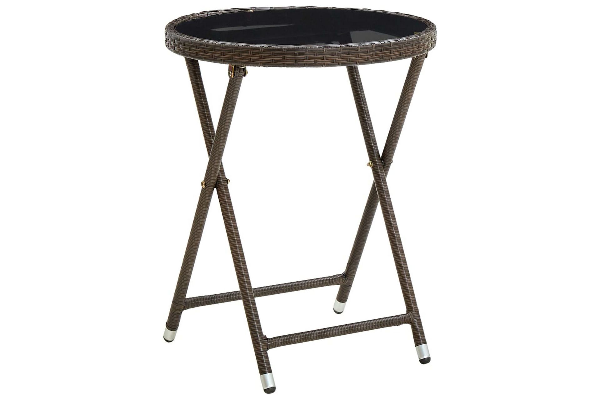 Tebord brun 60 cm polyrotting og herdet glass - Brun - Hagemøbler - Hagebord - Loungebord & Sofabord utendørs