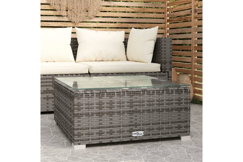 Utendørs salongbord grå 60x60x30 cm polyrotting og glass - Grå - Loungebord & Sofabord utendørs - Balkongbord