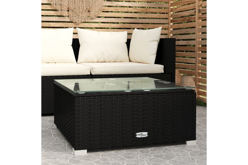 Utendørs salongbord svart 60x60x30 cm polyrotting og glass - Svart - Balkongbord - Loungebord & Sofabord utendørs