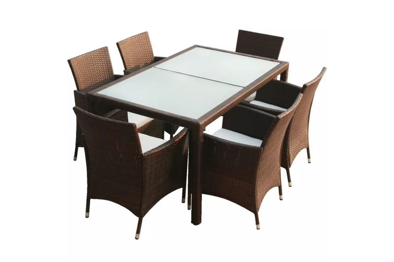 Utendørs spisestue med puter 7 deler polyrotting brun - Loungebord & Sofabord utendørs - Balkongbord
