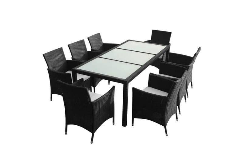 Utendørs spisestue med puter 9 deler polyrotting svart - Balkongbord - Loungebord & Sofabord utendørs