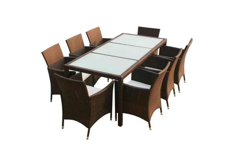 Utendørs spisestue med puter 9 deler polyrotting brun - Loungebord & Sofabord utendørs - Balkongbord
