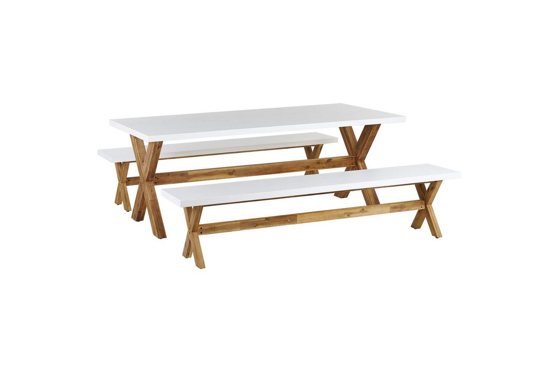 Matsalsset Beliani Olbia med bänkar 6-Sits White\|\|Light wood -