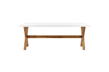 Matsalsset Beliani Olbia med bänkar 6-Sits White||Light wood - Hagemøbler - Hagegruppe - Spisegrupper hage
