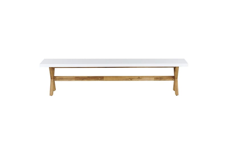 Matsalsset Beliani Olbia med bänkar 8-Sits White||Light wood - Hagemøbler - Hagegruppe - Spisegrupper hage
