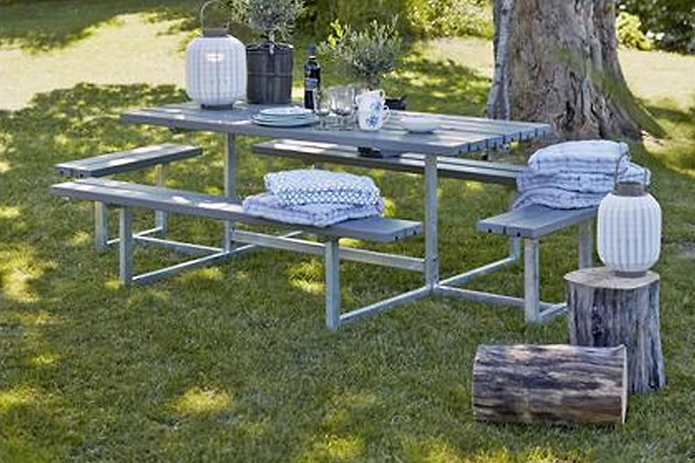 Basic bord- og benkesett komplett med 2 påbygginger - Hagemøbler - Hagebord - Piknikbord