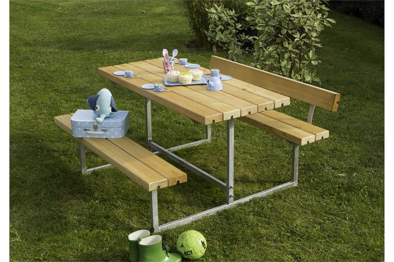 Basic bord- og benkesett til barn med 2 ryggstøtter oljet le - Piknikbord