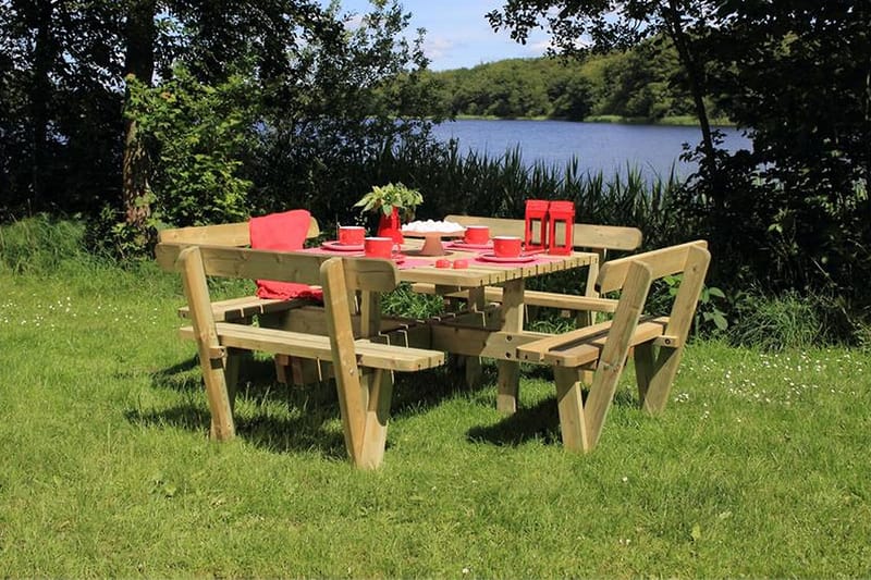 Gudrun Piknikbord med Benk med Ryggstøtte - Naturell - Hagemøbler - Hagebord - Piknikbord